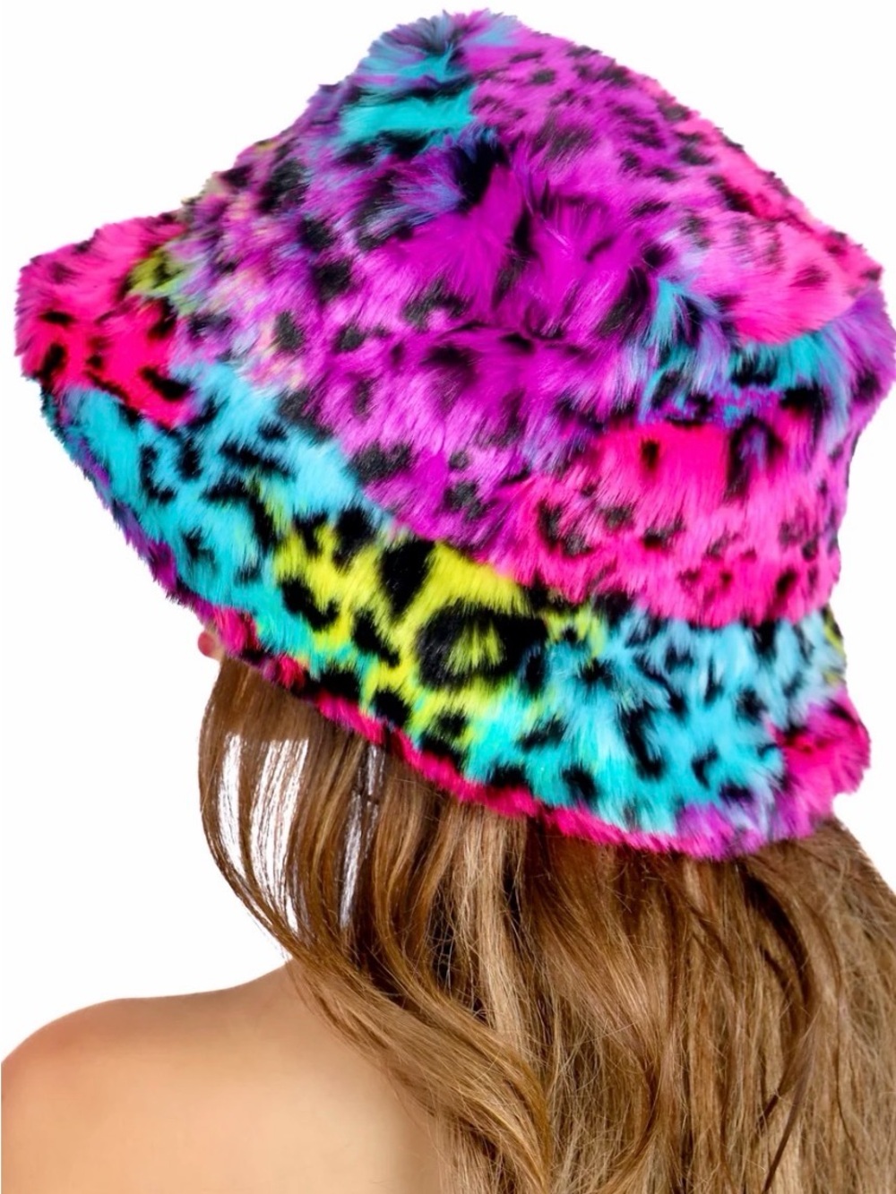 Colorburst Leopard Faux Fur Bucket Hat - Multicolor